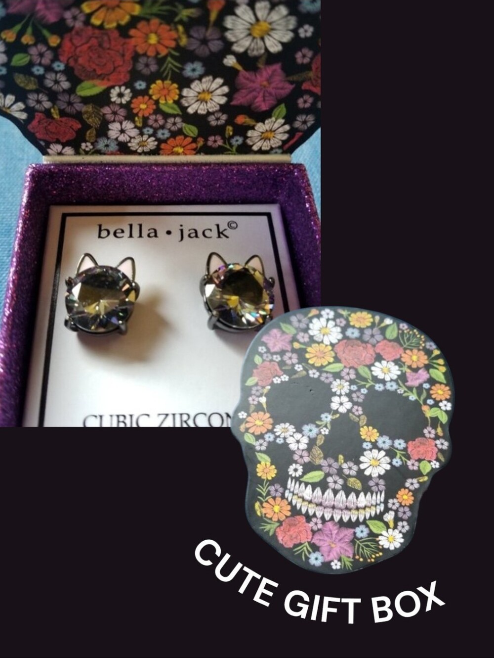🐱🐈‍⬛Kitty Cat Bella Jack CZ Push-Back Post Earrings - NWT&B🐈‍⬛🐱